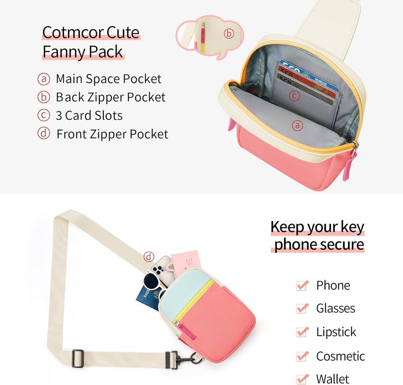 cotmcor Store Valentines Day Gifts for Kids: Fanny Pack Birthday Gift for 8 9 10 11 12 Year Old Teen Girls Trendy Stuff, Preppy Colorblock Crossbody Bag Adjustable Sling Belt Bags Purse for Travel Outdoor - Image 4